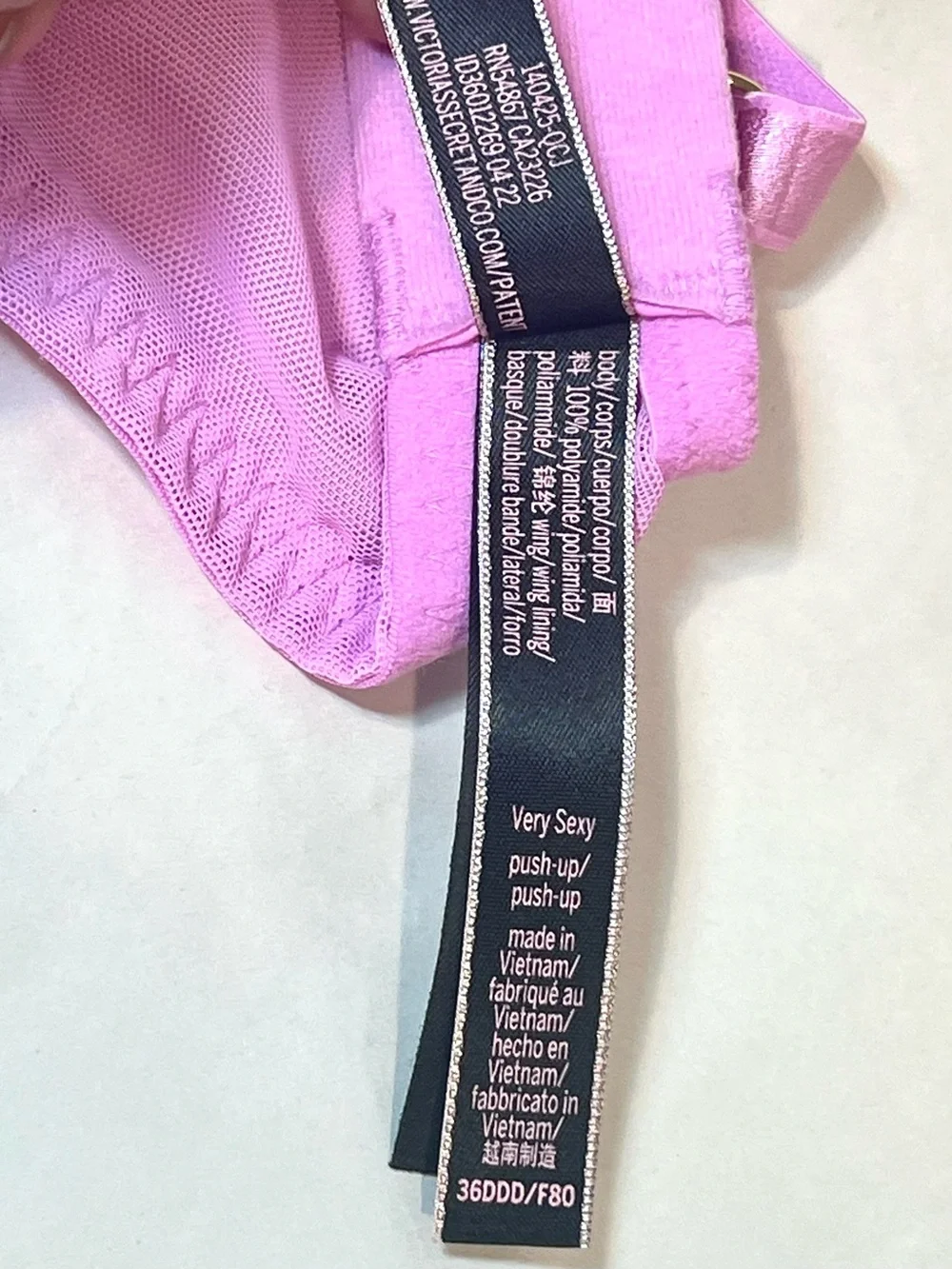 EUC Victoria's Secret Very Sexy Pink Lace Push-Up Bra Gold Chain Straps | 36DDD